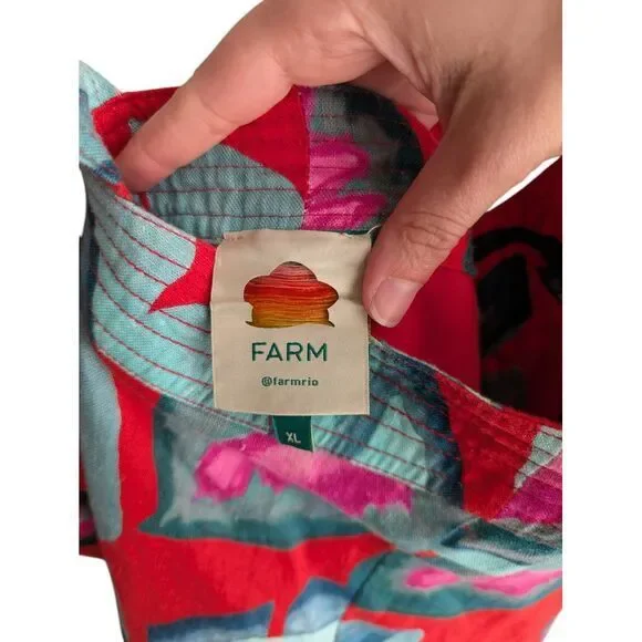 Farm Rio dress size XL Summer Foliage linen mini‎ red floral resort - Picture 7 of 8